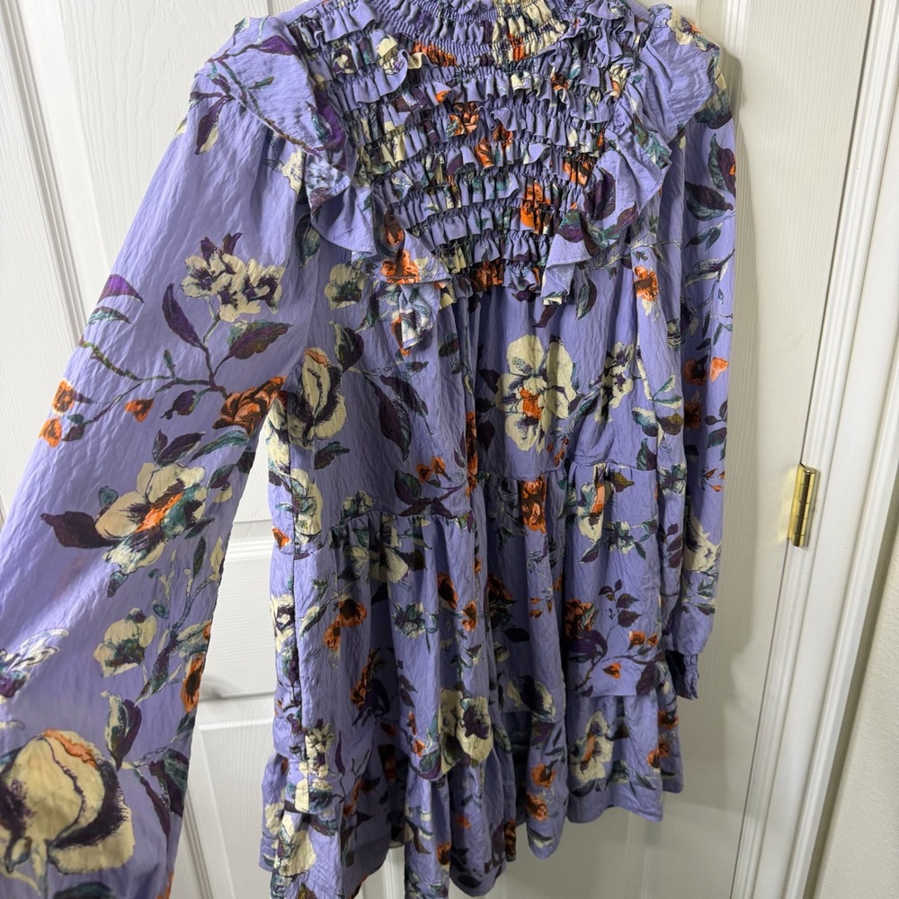 Anthropologie Lavender Floral Smock Mini Dress Womens Size‎ S - Picture 3 of 7